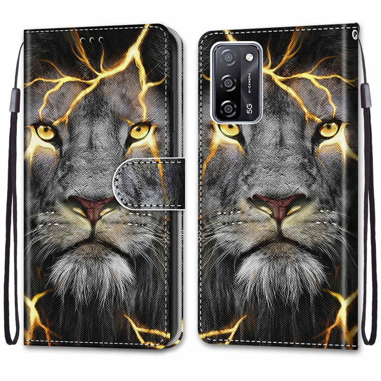 For OPPO A55 5G / A54 4G / A53s 5G / A16 4G Coloured Drawing Cross Texture Horizontal Flip PU Leather Case with Holder & Card Slots & Wallet & Lanyard(Fission Lion) by buy2fix