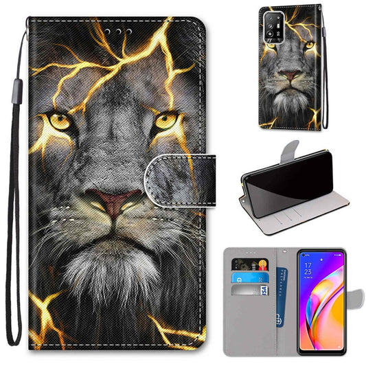 For OPPO F19 Pro+ 5G / A94 5G / A95 5G Coloured Drawing Cross Texture Horizontal Flip PU Leather Case with Holder & Card Slots & Wallet & Lanyard(Fission Lion) by buy2fix