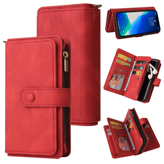 For iPhone 13 Pro Max Skin Feel PU + TPU Horizontal Flip Leather Case with Holder & 15 Cards Slot & Wallet & Zipper Pocket & Lanyard (Red) - iPhone 13 Pro Max Cases by buy2fix | Online Shopping UK | buy2fix