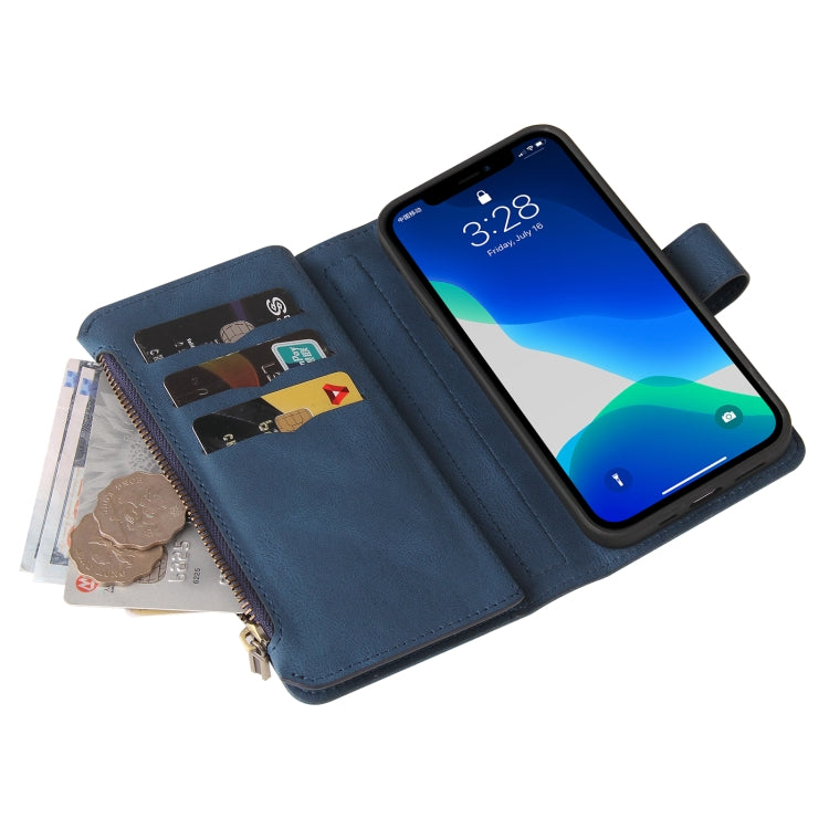 For iPhone 13 Pro Max Skin Feel PU + TPU Horizontal Flip Leather Case with Holder & 15 Cards Slot & Wallet & Zipper Pocket & Lanyard (Blue) - iPhone 13 Pro Max Cases by buy2fix | Online Shopping UK | buy2fix