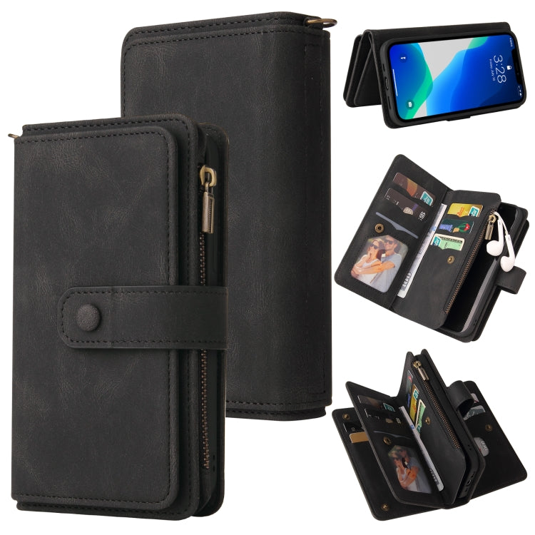 For iPhone 13 Pro Skin Feel PU + TPU Horizontal Flip Leather Case with Holder & 15 Cards Slot & Wallet & Zipper Pocket & Lanyard (Black) - iPhone 13 Pro Cases by buy2fix | Online Shopping UK | buy2fix