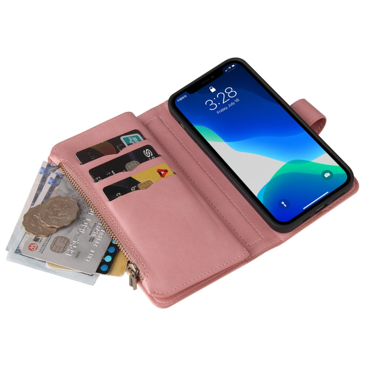 For iPhone 13 Pro Skin Feel PU + TPU Horizontal Flip Leather Case with Holder & 15 Cards Slot & Wallet & Zipper Pocket & Lanyard (Pink) - iPhone 13 Pro Cases by buy2fix | Online Shopping UK | buy2fix