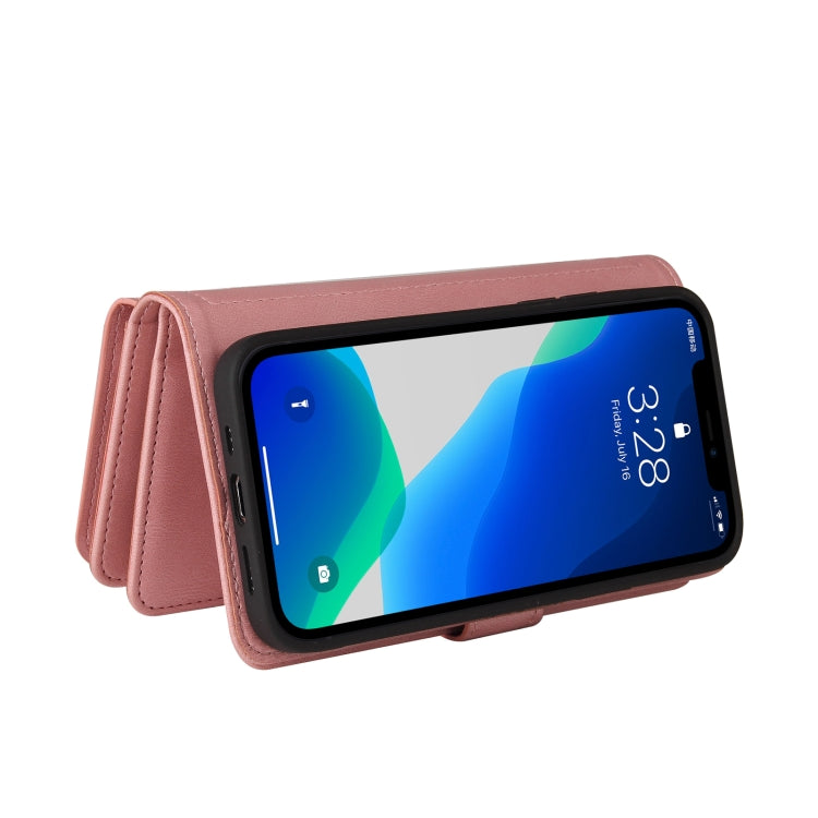 For iPhone 13 Pro Skin Feel PU + TPU Horizontal Flip Leather Case with Holder & 15 Cards Slot & Wallet & Zipper Pocket & Lanyard (Pink) - iPhone 13 Pro Cases by buy2fix | Online Shopping UK | buy2fix