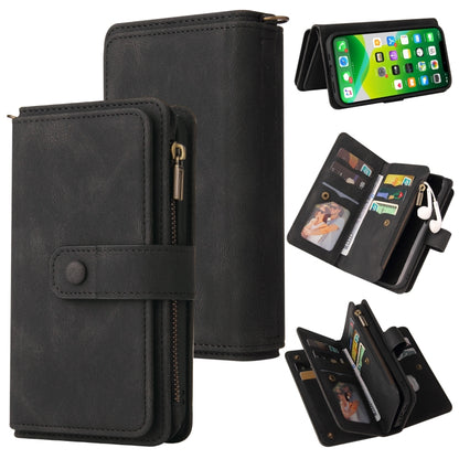 For iPhone 13 mini Skin Feel PU + TPU Horizontal Flip Leather Case with Holder & 15 Cards Slot & Wallet & Zipper Pocket & Lanyard (Black) - iPhone 13 mini Cases by buy2fix | Online Shopping UK | buy2fix