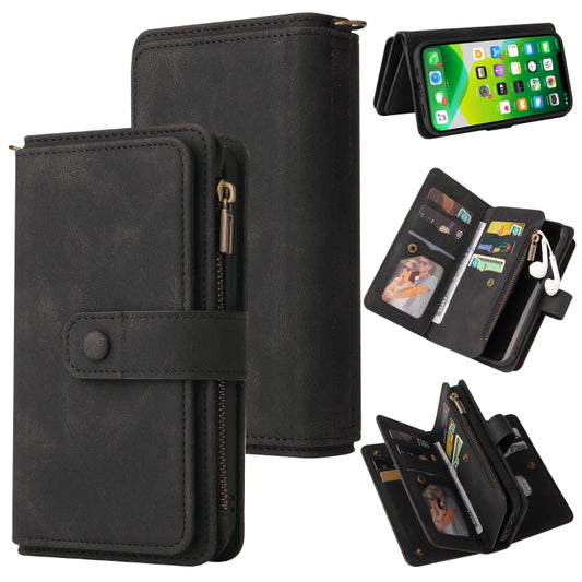 For iPhone 13 mini Skin Feel PU + TPU Horizontal Flip Leather Case with Holder & 15 Cards Slot & Wallet & Zipper Pocket & Lanyard (Black) - iPhone 13 mini Cases by buy2fix | Online Shopping UK | buy2fix