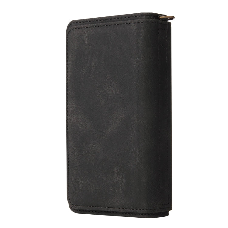 For iPhone 12 / 12 Pro Skin Feel PU + TPU Horizontal Flip Leather Case with Holder & 15 Cards Slot & Wallet & Zipper Pocket & Lanyard(Black) - iPhone 12 / 12 Pro Cases by buy2fix | Online Shopping UK | buy2fix