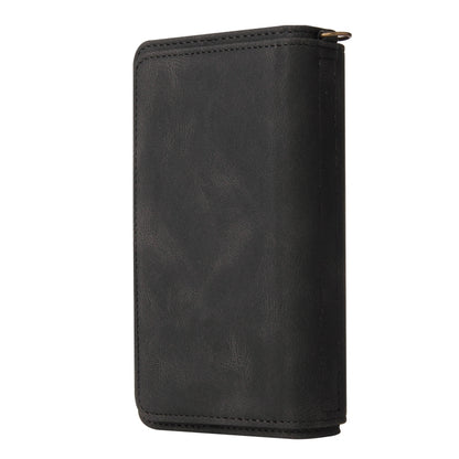For iPhone 12 / 12 Pro Skin Feel PU + TPU Horizontal Flip Leather Case with Holder & 15 Cards Slot & Wallet & Zipper Pocket & Lanyard(Black) - iPhone 12 / 12 Pro Cases by buy2fix | Online Shopping UK | buy2fix