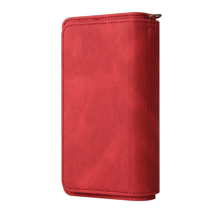 For iPhone 12 / 12 Pro Skin Feel PU + TPU Horizontal Flip Leather Case with Holder & 15 Cards Slot & Wallet & Zipper Pocket & Lanyard(Red) - iPhone 12 / 12 Pro Cases by buy2fix | Online Shopping UK | buy2fix
