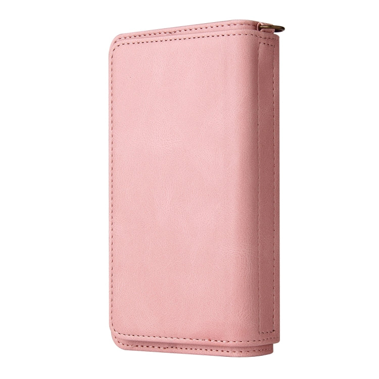 For iPhone 12 / 12 Pro Skin Feel PU + TPU Horizontal Flip Leather Case with Holder & 15 Cards Slot & Wallet & Zipper Pocket & Lanyard(Pink) - iPhone 12 / 12 Pro Cases by buy2fix | Online Shopping UK | buy2fix