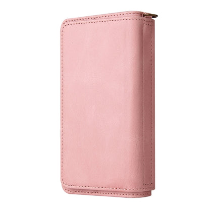 For iPhone 12 / 12 Pro Skin Feel PU + TPU Horizontal Flip Leather Case with Holder & 15 Cards Slot & Wallet & Zipper Pocket & Lanyard(Pink) - iPhone 12 / 12 Pro Cases by buy2fix | Online Shopping UK | buy2fix