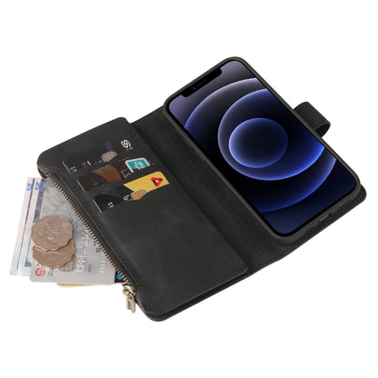 For iPhone 12 mini Skin Feel PU + TPU Horizontal Flip Leather Case with Holder & 15 Cards Slot & Wallet & Zipper Pocket & Lanyard (Black) by buy2fix