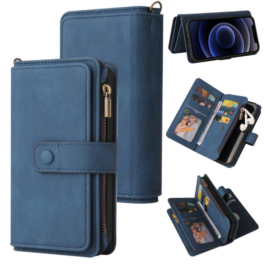 For iPhone 12 mini Skin Feel PU + TPU Horizontal Flip Leather Case with Holder & 15 Cards Slot & Wallet & Zipper Pocket & Lanyard (Blue) - iPhone 12 mini Cases by buy2fix | Online Shopping UK | buy2fix