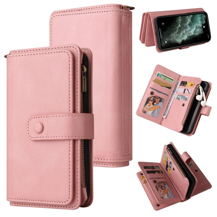 Skin Feel PU + TPU Horizontal Flip Leather Case with Holder & 15 Cards Slot & Wallet & Zipper Pocket & Lanyard For iPhone 11 Pro Max(Pink) - iPhone 11 Pro Max Cases by buy2fix | Online Shopping UK | buy2fix