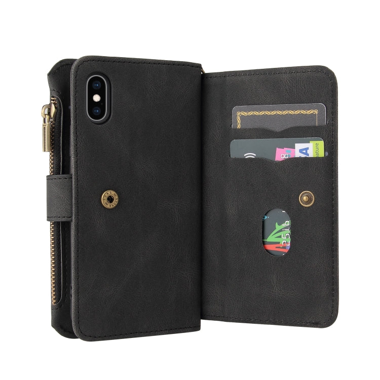 For iPhone X / XS Skin Feel PU + TPU Horizontal Flip Leather Case with Holder & 15 Cards Slot & Wallet & Zipper Pocket & Lanyard(Black) - More iPhone Cases by buy2fix | Online Shopping UK | buy2fix