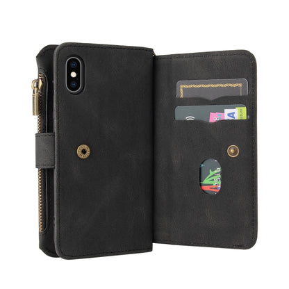 For iPhone X / XS Skin Feel PU + TPU Horizontal Flip Leather Case with Holder & 15 Cards Slot & Wallet & Zipper Pocket & Lanyard(Black) - More iPhone Cases by buy2fix | Online Shopping UK | buy2fix
