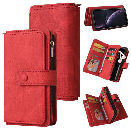 For iPhone XR Skin Feel PU + TPU Horizontal Flip Leather Case with Holder & 15 Cards Slot & Wallet & Zipper Pocket & Lanyard(Red) - More iPhone Cases by buy2fix | Online Shopping UK | buy2fix