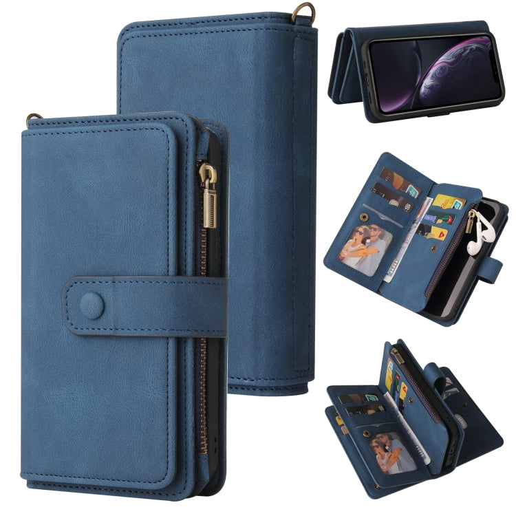 For iPhone XR Skin Feel PU + TPU Horizontal Flip Leather Case with Holder & 15 Cards Slot & Wallet & Zipper Pocket & Lanyard(Blue) by buy2fix