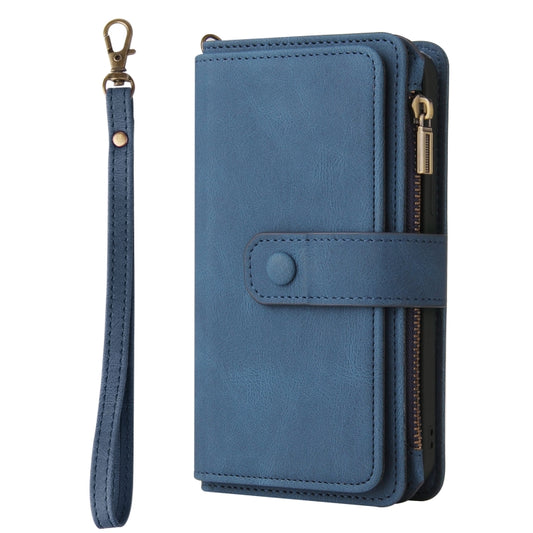 For iPhone XR Skin Feel PU + TPU Horizontal Flip Leather Case with Holder & 15 Cards Slot & Wallet & Zipper Pocket & Lanyard(Blue) by buy2fix