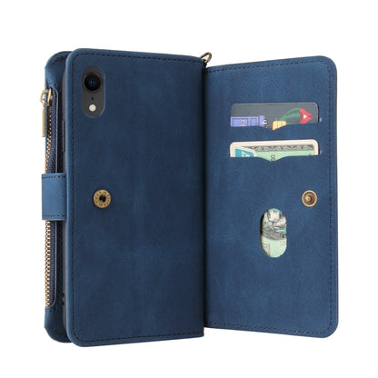 For iPhone XR Skin Feel PU + TPU Horizontal Flip Leather Case with Holder & 15 Cards Slot & Wallet & Zipper Pocket & Lanyard(Blue) by buy2fix