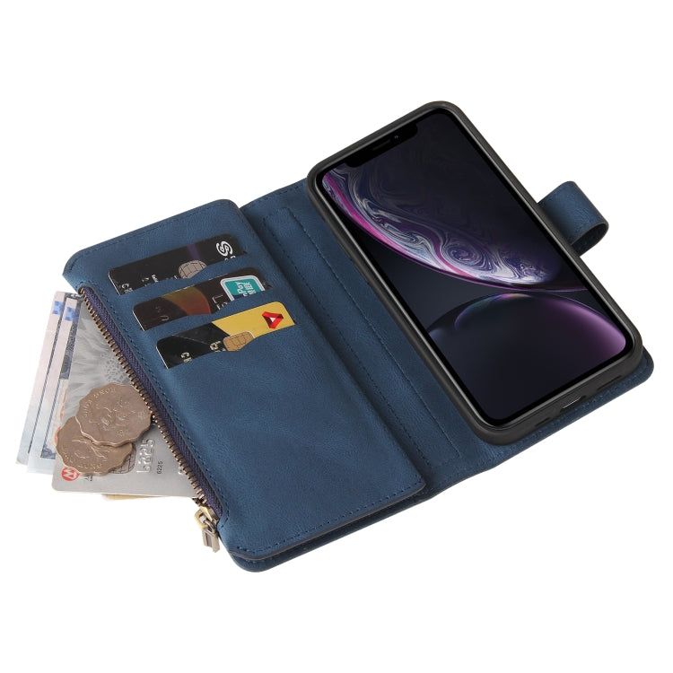 For iPhone XR Skin Feel PU + TPU Horizontal Flip Leather Case with Holder & 15 Cards Slot & Wallet & Zipper Pocket & Lanyard(Blue) by buy2fix