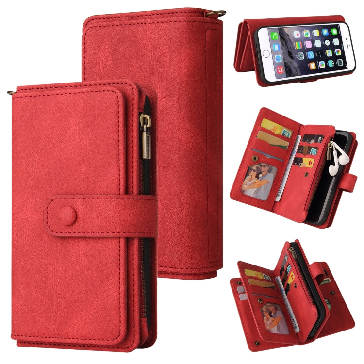Skin Feel PU + TPU Horizontal Flip Leather Case with Holder & 15 Cards Slot & Wallet & Zipper Pocket & Lanyard For iPhone 8 Plus & 7 Plus(Red) by buy2fix