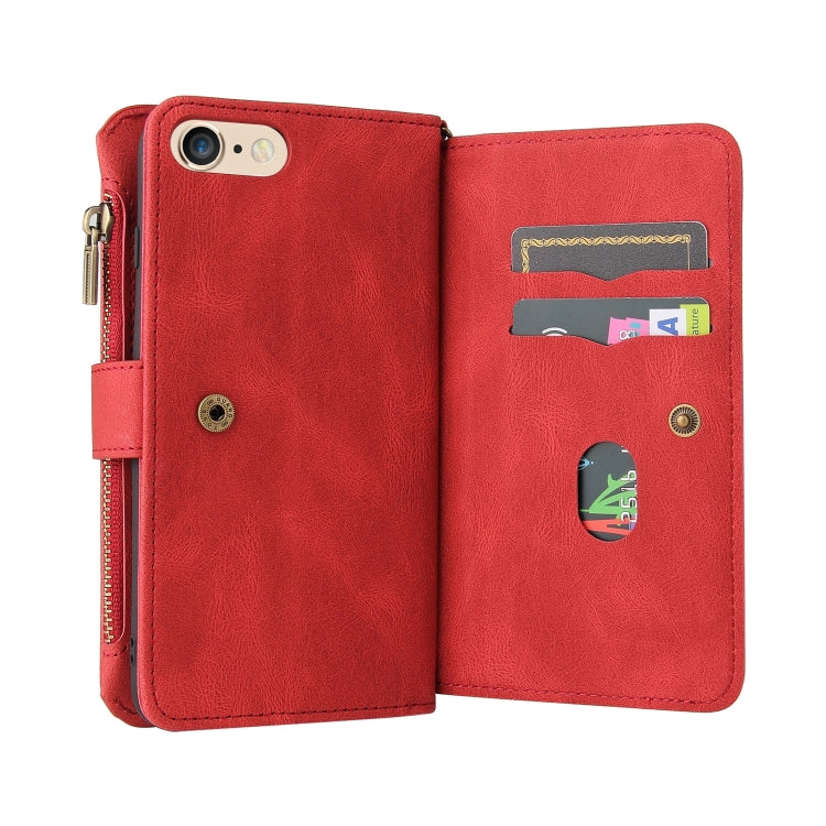 Skin Feel PU + TPU Horizontal Flip Leather Case with Holder & 15 Cards Slot & Wallet & Zipper Pocket & Lanyard For iPhone 8 Plus & 7 Plus(Red) by buy2fix