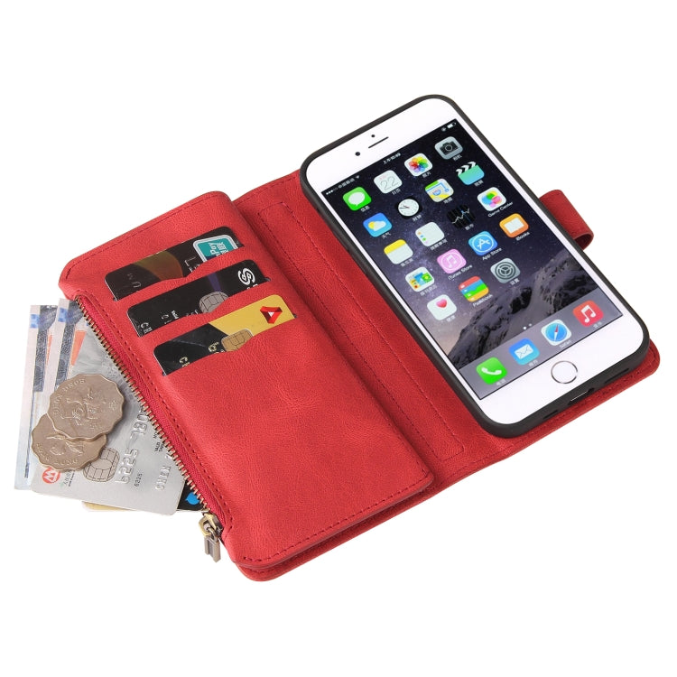 Skin Feel PU + TPU Horizontal Flip Leather Case with Holder & 15 Cards Slot & Wallet & Zipper Pocket & Lanyard For iPhone 8 Plus & 7 Plus(Red) by buy2fix