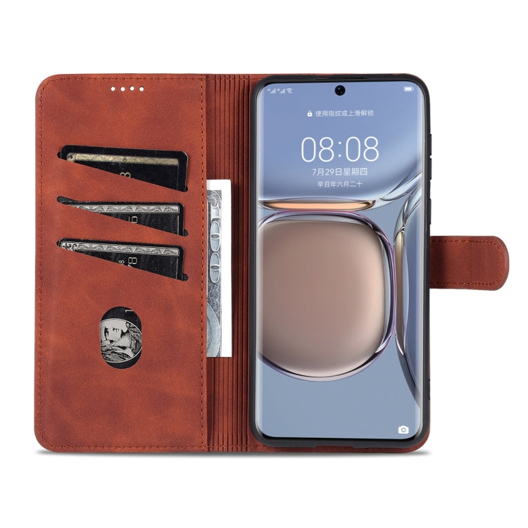 For Huawei P50 AZNS Skin Feel Calf Texture Horizontal Flip Leather Case with Card Slots & Holder & Wallet(Brown) - Huawei Cases by AZNS | Online Shopping UK | buy2fix