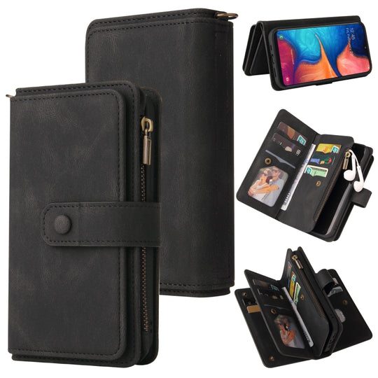 For Samsung Galaxy A20e Skin Feel PU + TPU Horizontal Flip Leather Case with Holder & 15 Cards Slot & Wallet & Zipper Pocket & Lanyard(Black)