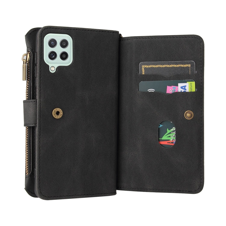 For Samsung Galaxy A22 4G Skin Feel PU + TPU Horizontal Flip Leather Case with Holder & 15 Cards Slot & Wallet & Zipper Pocket & Lanyard(Black) by buy2fix