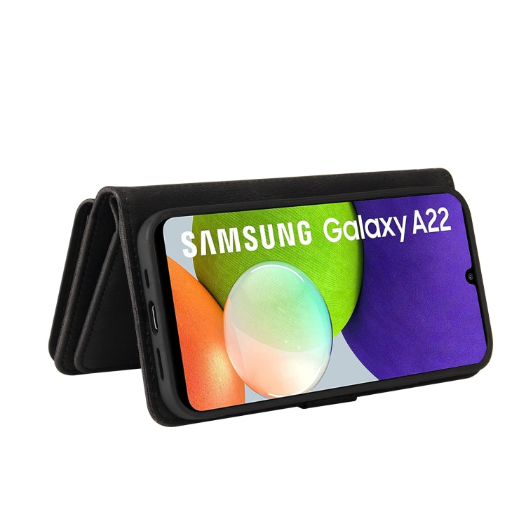 For Samsung Galaxy A22 4G Skin Feel PU + TPU Horizontal Flip Leather Case with Holder & 15 Cards Slot & Wallet & Zipper Pocket & Lanyard(Black) by buy2fix