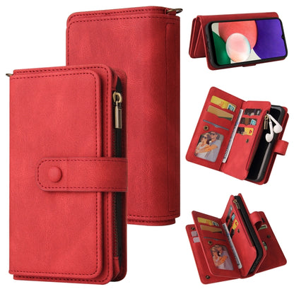 For Samsung Galaxy A22 5G Skin Feel PU + TPU Horizontal Flip Leather Case with Holder & 15 Cards Slot & Wallet & Zipper Pocket & Lanyard(Red) by buy2fix