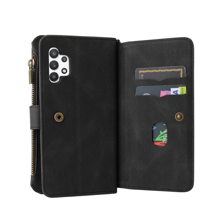 For Samsung Galaxy A32 4G Skin Feel PU + TPU Horizontal Flip Leather Case with Holder & 15 Cards Slot & Wallet & Zipper Pocket & Lanyard(Black) by buy2fix