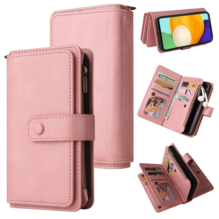 For Samsung Galaxy A52 5G / 4G Skin Feel PU + TPU Horizontal Flip Leather Case with Holder & 15 Cards Slot & Wallet & Zipper Pocket & Lanyard(Pink) by buy2fix