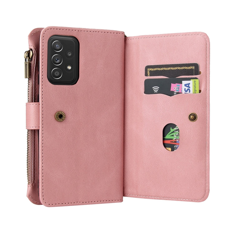 For Samsung Galaxy A52 5G / 4G Skin Feel PU + TPU Horizontal Flip Leather Case with Holder & 15 Cards Slot & Wallet & Zipper Pocket & Lanyard(Pink) by buy2fix
