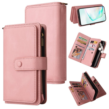 For Samsung Galaxy A91 / S10 Lite Skin Feel PU + TPU Horizontal Flip Leather Case with Holder & 15 Cards Slot & Wallet & Zipper Pocket & Lanyard(Pink) by buy2fix