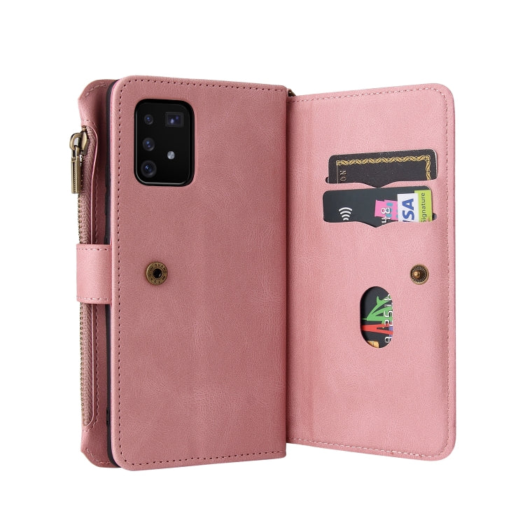 For Samsung Galaxy A91 / S10 Lite Skin Feel PU + TPU Horizontal Flip Leather Case with Holder & 15 Cards Slot & Wallet & Zipper Pocket & Lanyard(Pink) by buy2fix