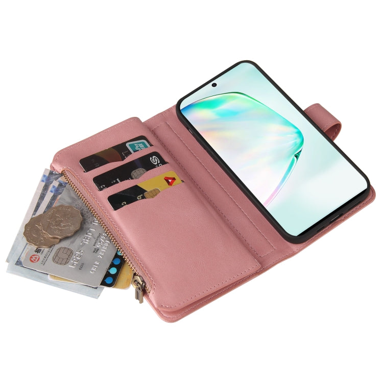 For Samsung Galaxy A91 / S10 Lite Skin Feel PU + TPU Horizontal Flip Leather Case with Holder & 15 Cards Slot & Wallet & Zipper Pocket & Lanyard(Pink) by buy2fix
