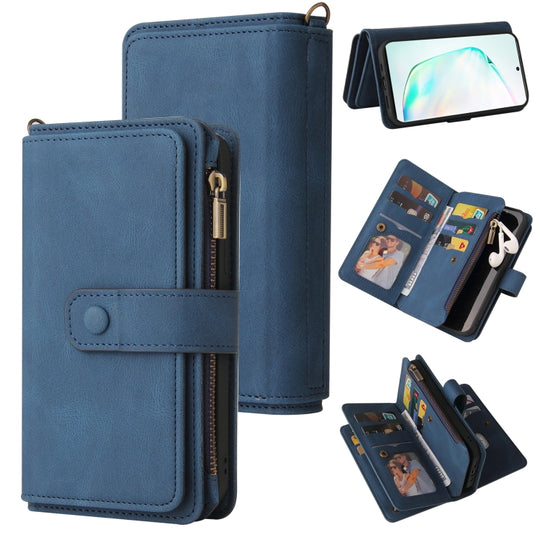 For Samsung Galaxy Note10+ Skin Feel PU + TPU Horizontal Flip Leather Case with Holder & 15 Cards Slot & Wallet & Zipper Pocket & Lanyard(Blue)