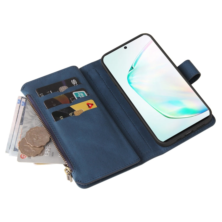 For Samsung Galaxy Note10+ Skin Feel PU + TPU Horizontal Flip Leather Case with Holder & 15 Cards Slot & Wallet & Zipper Pocket & Lanyard(Blue) by buy2fix