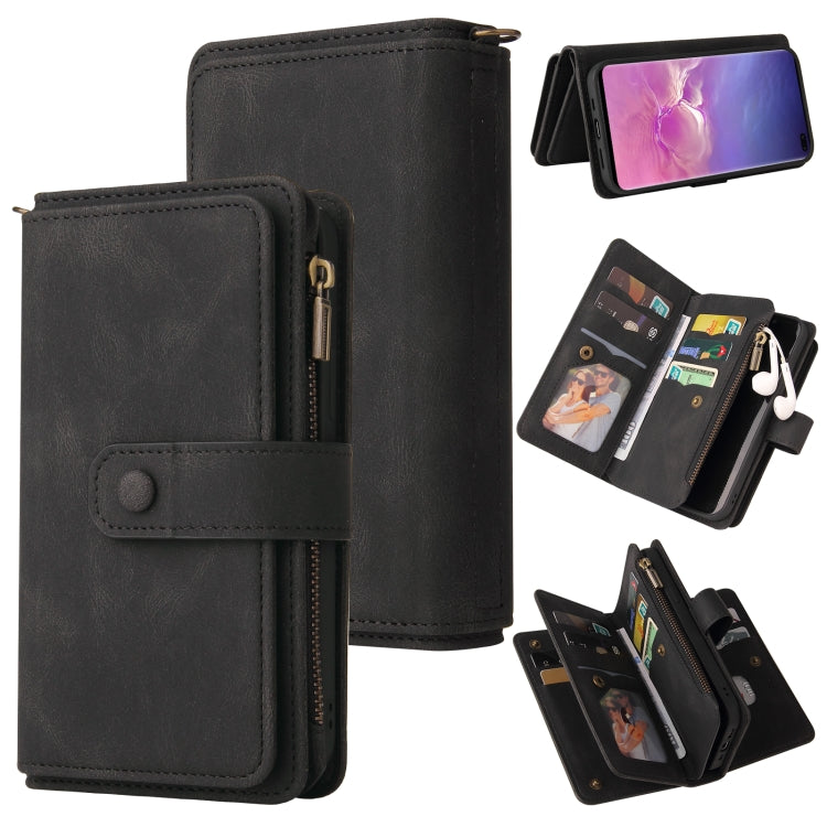 For Samsung Galaxy S10+ Skin Feel PU + TPU Horizontal Flip Leather Case with Holder & 15 Cards Slot & Wallet & Zipper Pocket & Lanyard(Black) by buy2fix