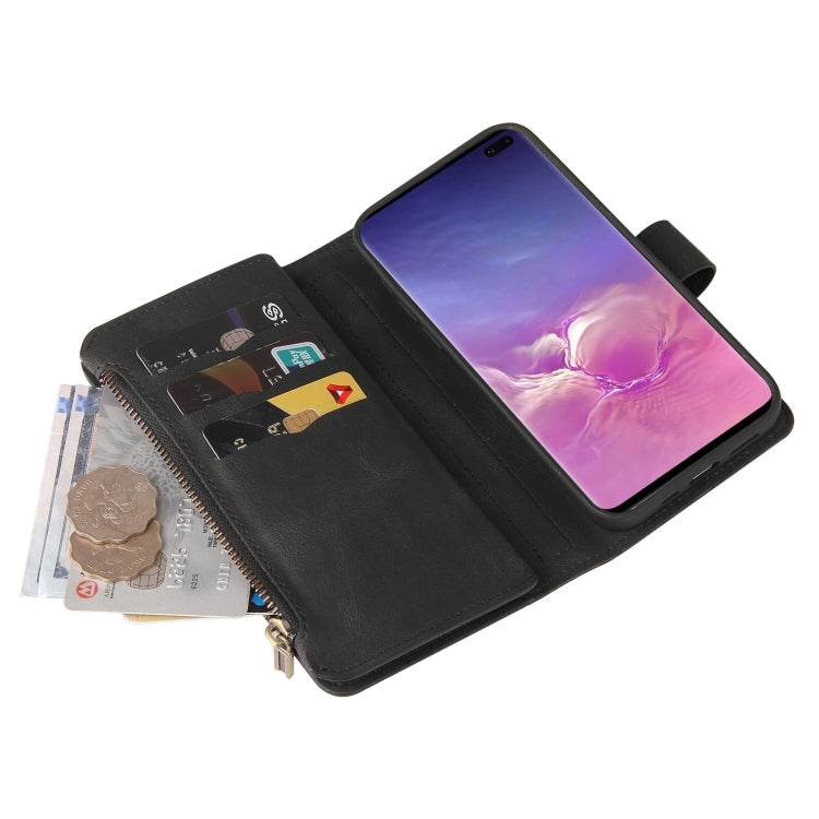 For Samsung Galaxy S10+ Skin Feel PU + TPU Horizontal Flip Leather Case with Holder & 15 Cards Slot & Wallet & Zipper Pocket & Lanyard(Black) by buy2fix