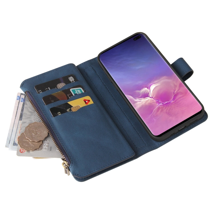 For Samsung Galaxy S10+ Skin Feel PU + TPU Horizontal Flip Leather Case with Holder & 15 Cards Slot & Wallet & Zipper Pocket & Lanyard(Blue) by buy2fix