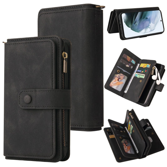 For Samsung Galaxy S21 FE 5G Skin Feel PU + TPU Horizontal Flip Leather Case with Holder & 15 Cards Slot & Wallet & Zipper Pocket & Lanyard(Black) by buy2fix