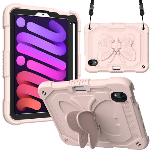For iPad mini 6 / mini 2024 Pure Color PC + Silicone Anti-drop Protective Tablet Case with Butterfly Shape Holder & Pen Slot(Rose Pink) - iPad mini 6 Cases by buy2fix | Online Shopping UK | buy2fix