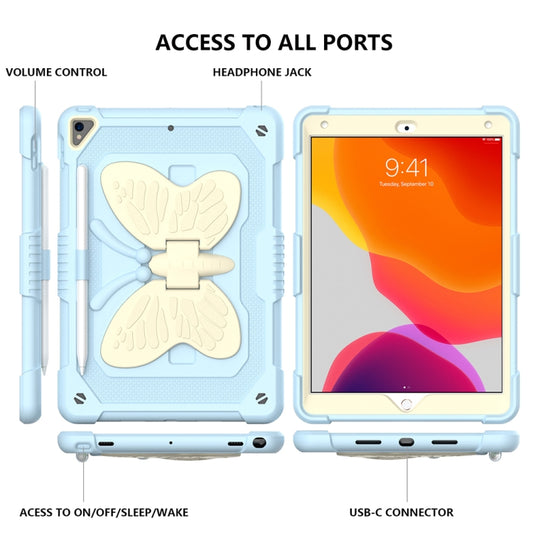 Beige PC + Silicone Anti-drop Protective Case with Butterfly Shape Holder & Pen Slot For iPad 10.2 2021 & 2020 & 2019 / Air 3 10.5 inch(Beige + Ice Crystal Blue) - iPad 10.2 Cases by buy2fix | Online Shopping UK | buy2fix