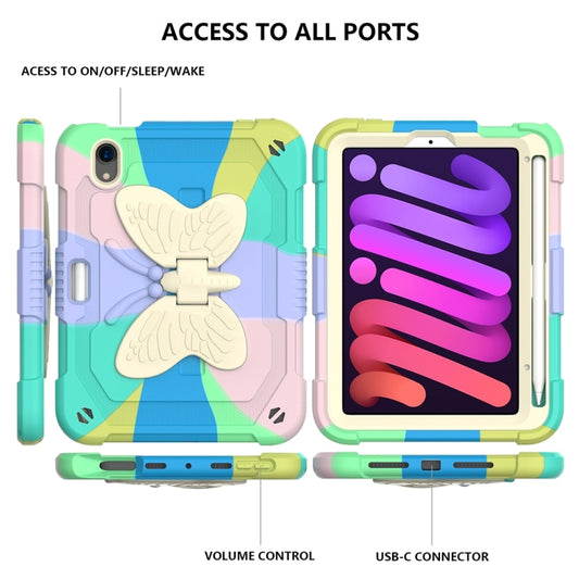 For iPad mini 6 / mini 2024 Beige PC + Silicone Anti-drop Protective Tablet Case with Butterfly Shape Holder & Pen Slot(Colorful Green) - iPad mini 6 Cases by buy2fix | Online Shopping UK | buy2fix
