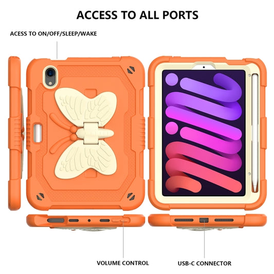 For iPad mini 6 / mini 2024 Beige PC + Silicone Anti-drop Protective Tablet Case with Butterfly Shape Holder & Pen Slot(Beige + Kumquat) - iPad mini 6 Cases by buy2fix | Online Shopping UK | buy2fix