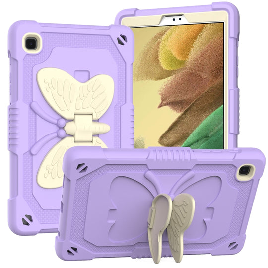 Beige PC + Silicone Anti-drop Protective Case with Butterfly Shape Holder & Pen Slot For Samsung Galaxy Tab A7 Lite 8.7 SM-T220 / SM-T225(Beige + Light Purple)
