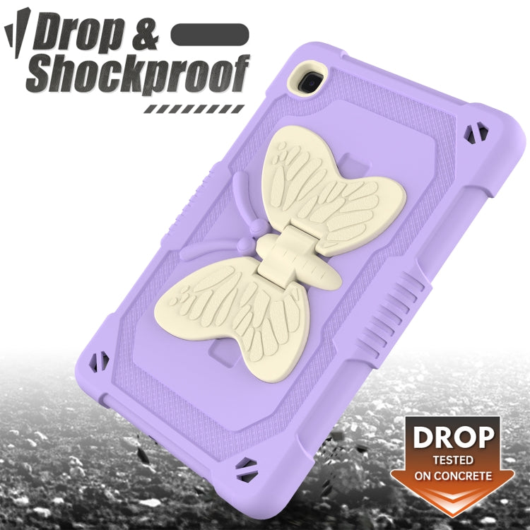 Beige PC + Silicone Anti-drop Protective Case with Butterfly Shape Holder & Pen Slot For Samsung Galaxy Tab A7 Lite 8.7 SM-T220 / SM-T225(Beige + Light Purple) - Tab A7 Lite T220 / T225 by buy2fix | Online Shopping UK | buy2fix